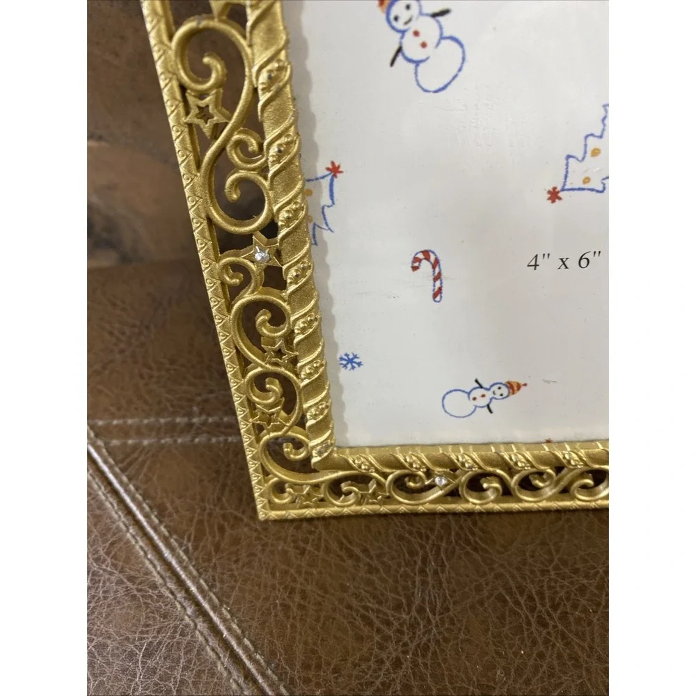 Vintage Christmas Nutcracker Photo Frame 4x6 Ornate Gold Scrollwork Table Decor‎